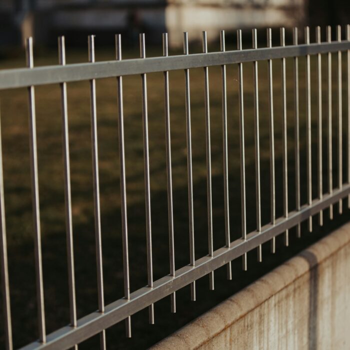 Black metal fencing around the park